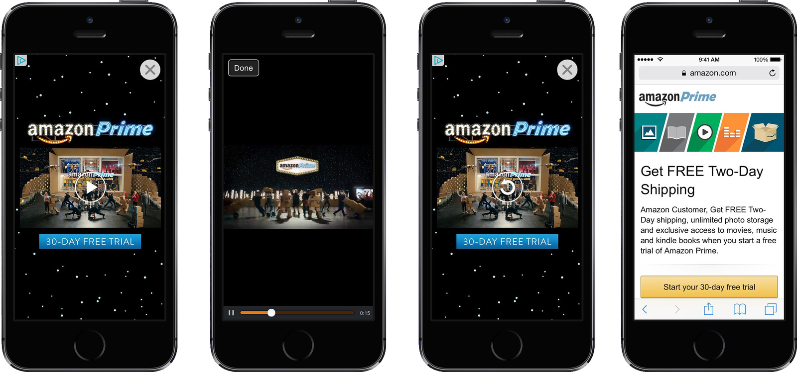 Amazon Prime ad units running as OEM in-device placements across handset screens